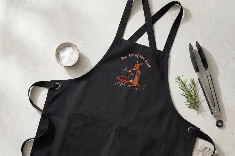 Matching Father's Day t-shirts and aprons featuring Australian animal designs