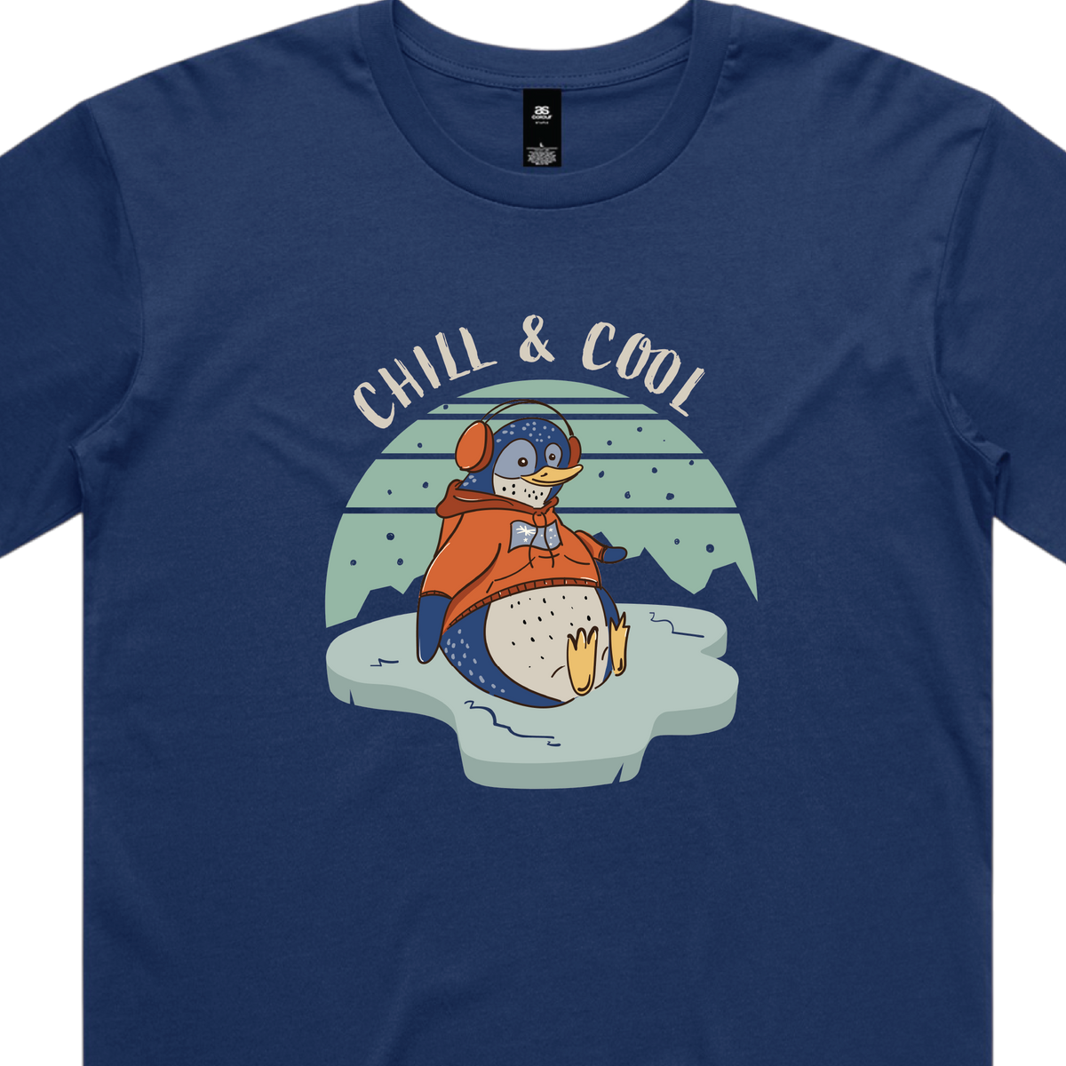 Funny Australian men's cobolt t-shirt with hand drawn penguin design