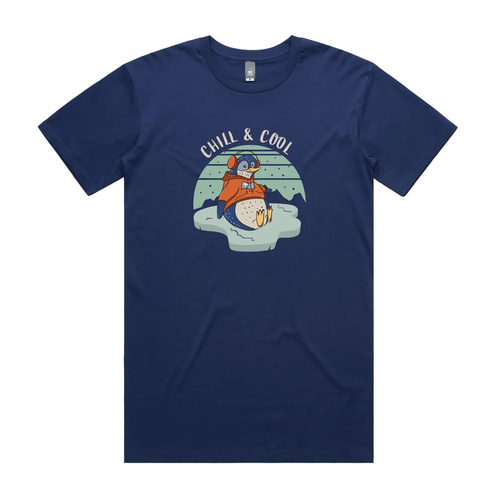 Funny Australian men's cobolt t-shirt with hand drawn penguin design