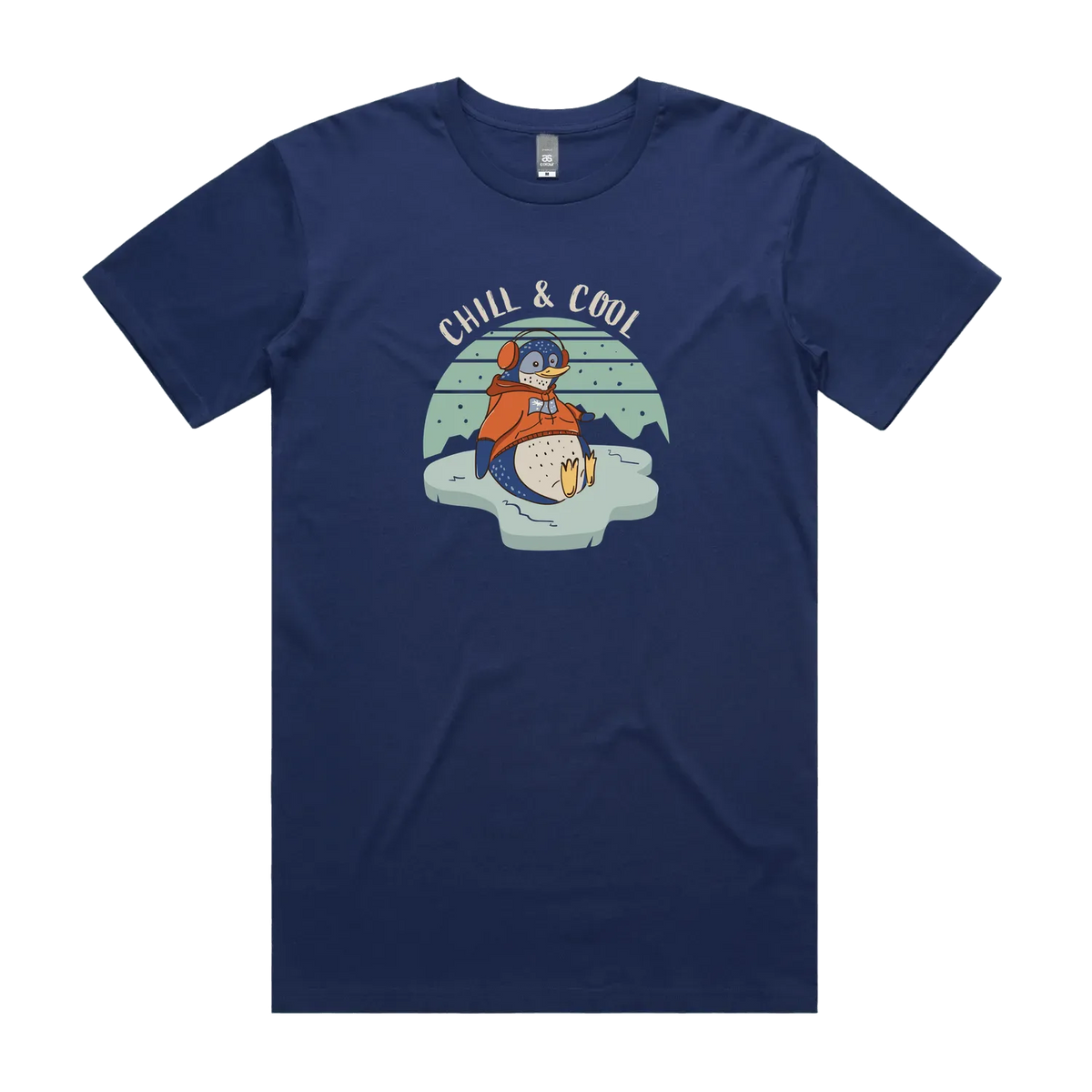 Funny Australian men's cobolt t-shirt with hand drawn penguin design
