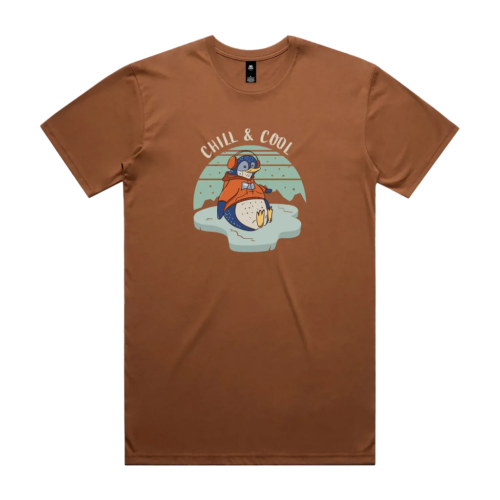 Funny Australian men's t-shirt with hand drawn penguin design