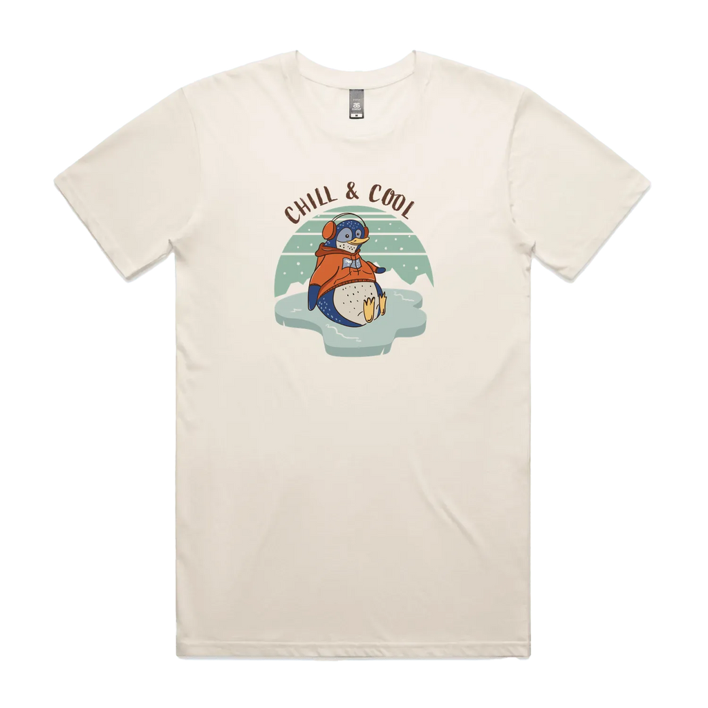 Funny Australian men's t-shirt with hand drawn penguin design