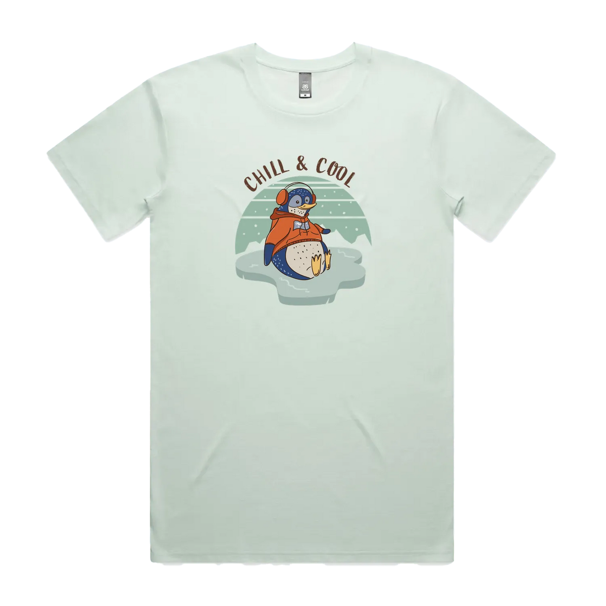 Funny Australian men's seafoam t-shirt with hand drawn penguin design
