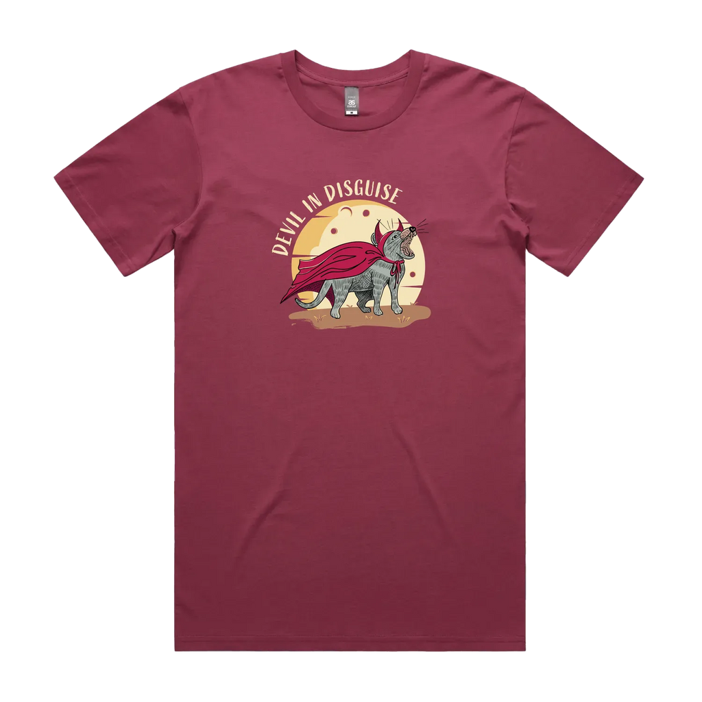 Funny Australian men's berry t-shirt with hand drawn Tasmanian devil design