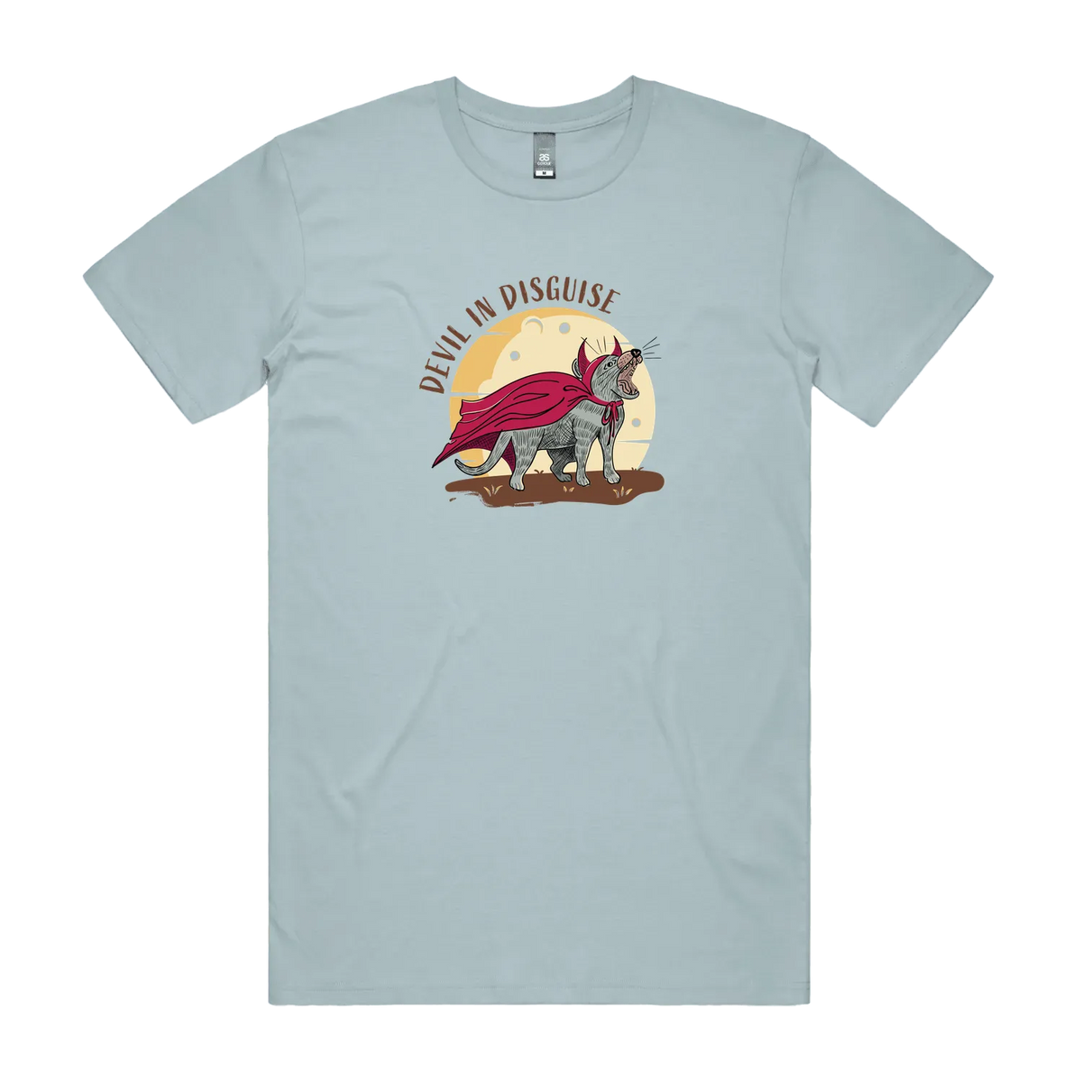 Funny Australian men's pale-blue t-shirt with hand drawn Tasmanian devil design
