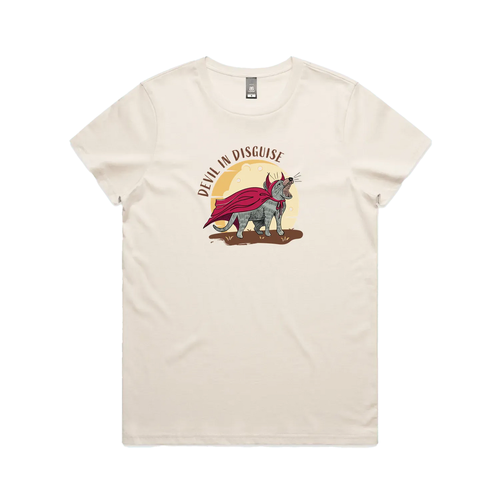 Funny Australian women's t-shirt with hand drawn Tasmanian devil design, perfect as a gift