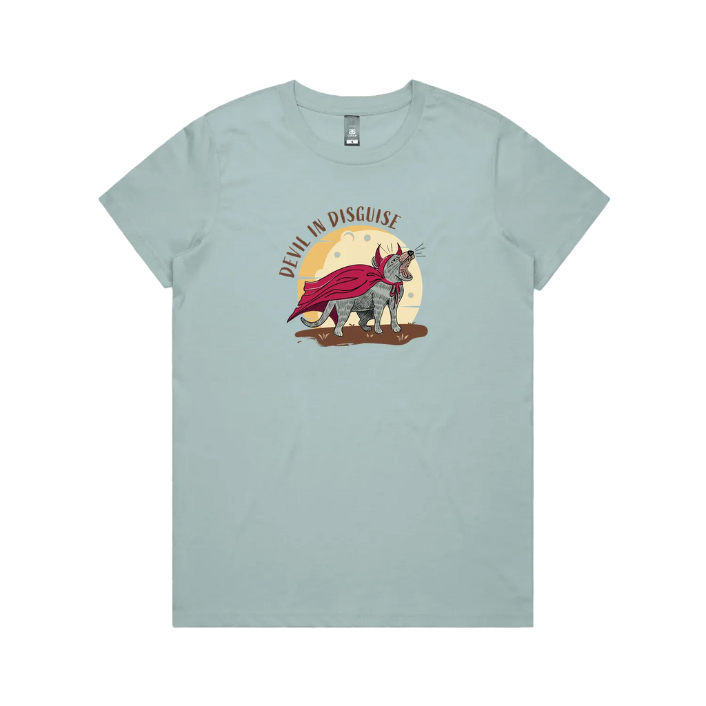 Funny Australian women's t-shirt with hand drawn Tasmanian devil design, perfect as a gift