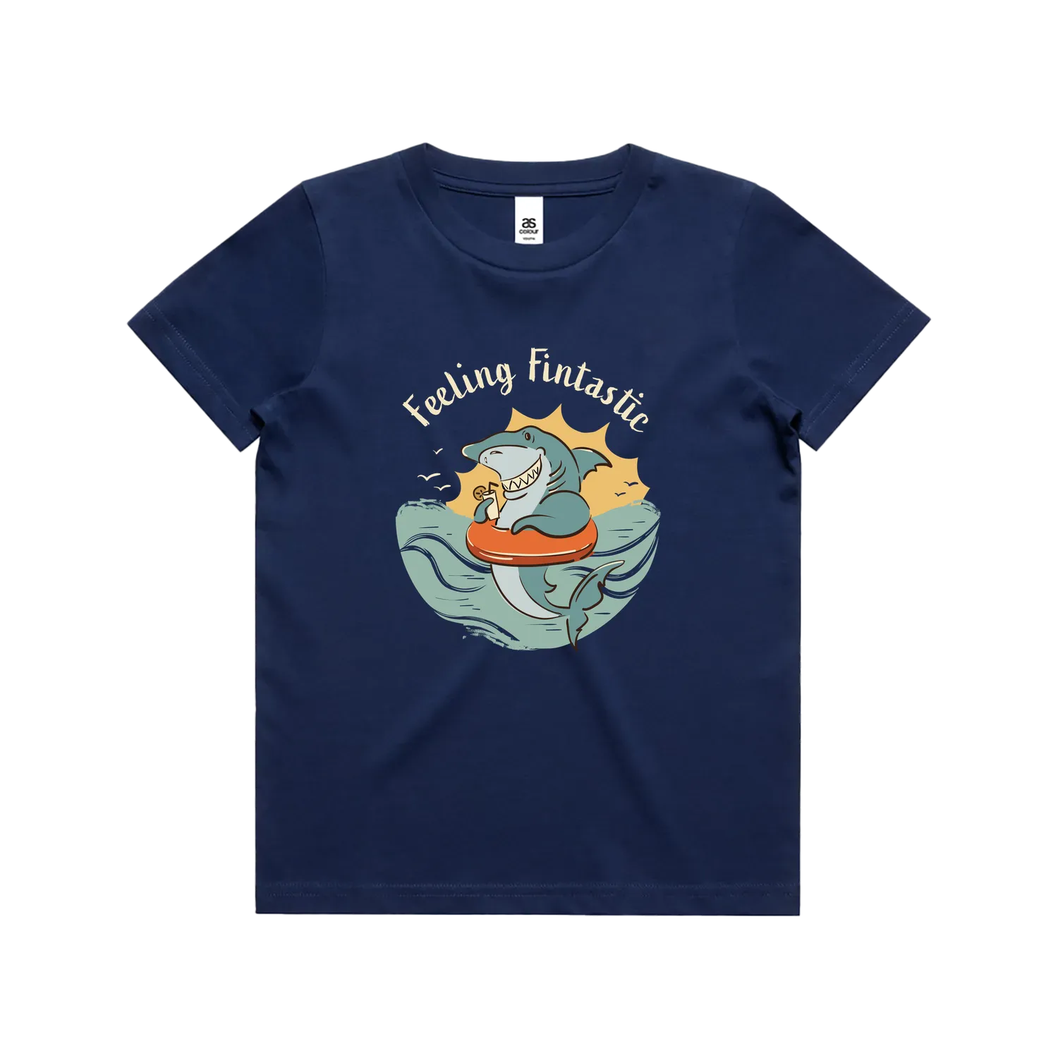 Funny Australian youth t-shirt with hand drawn shark design