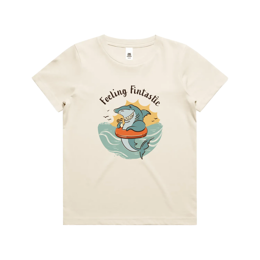 Funny Australian youth t-shirt with hand drawn shark design