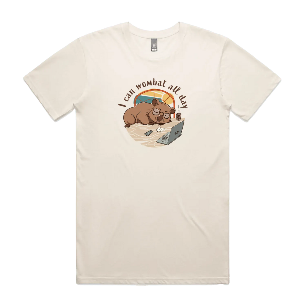 Funny Australian men's t-shirt with hand drawn wombat design