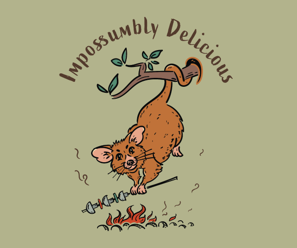 Hand-drawn Australian possum cooking over an open fire with the Impossumbly Delicious slogan on a Father’s Day gift.