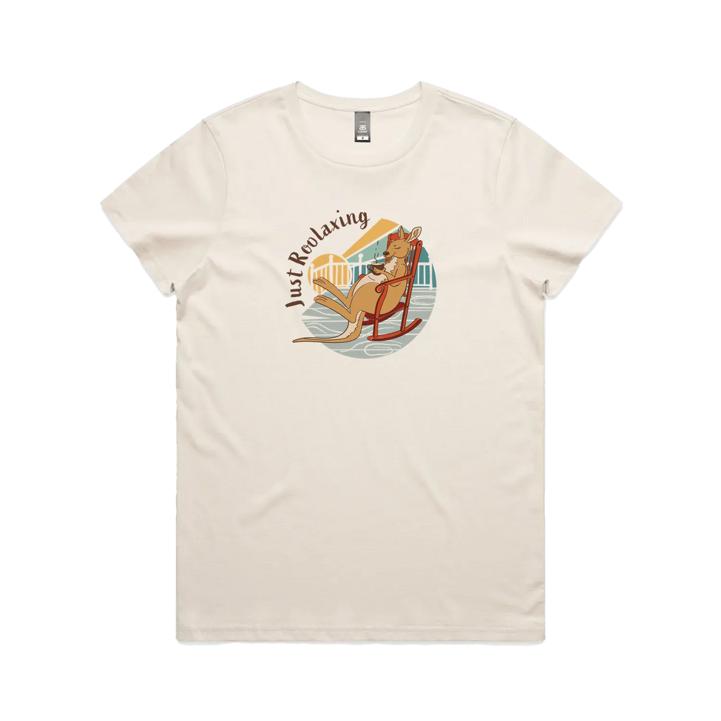 Funny women’s t-shirt with hand-drawn relaxed kangaroo design