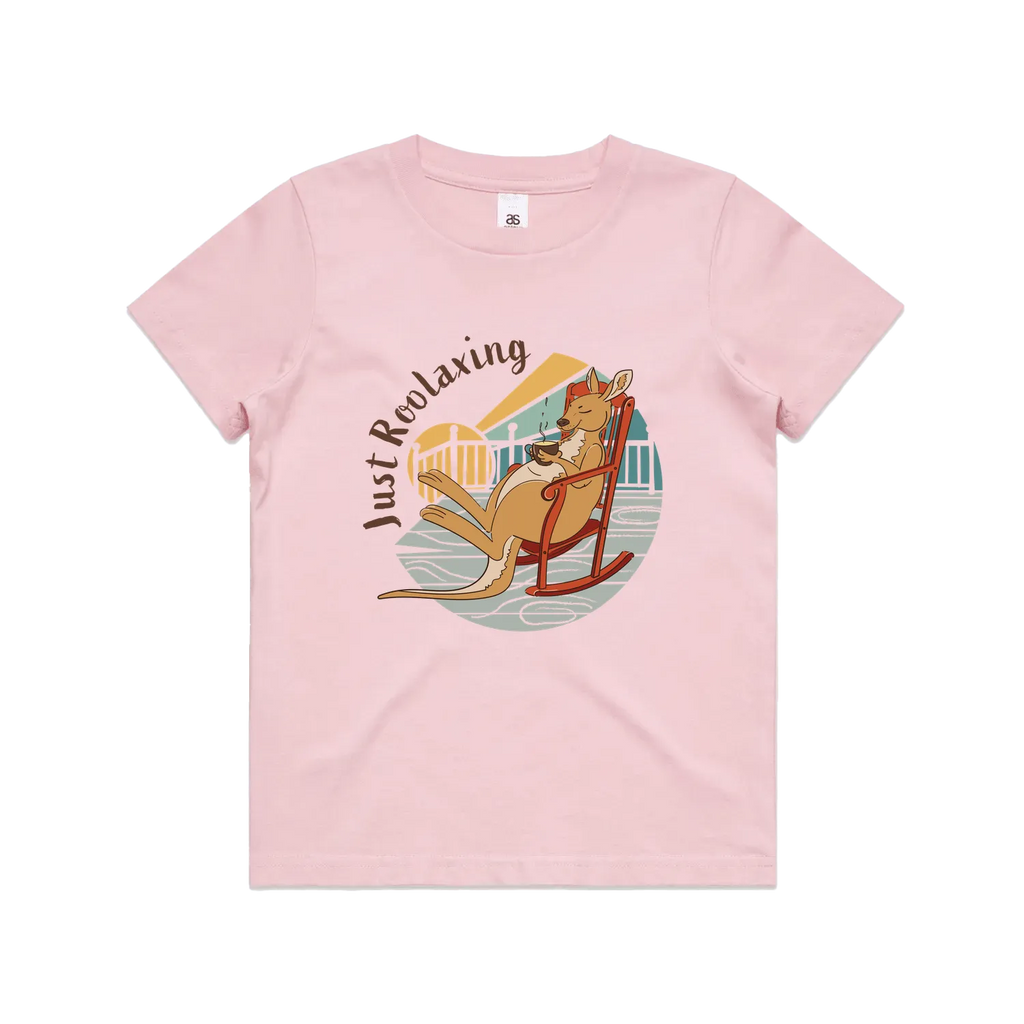 Funny Australian youth pink t-shirt with hand drawn kangaroo design