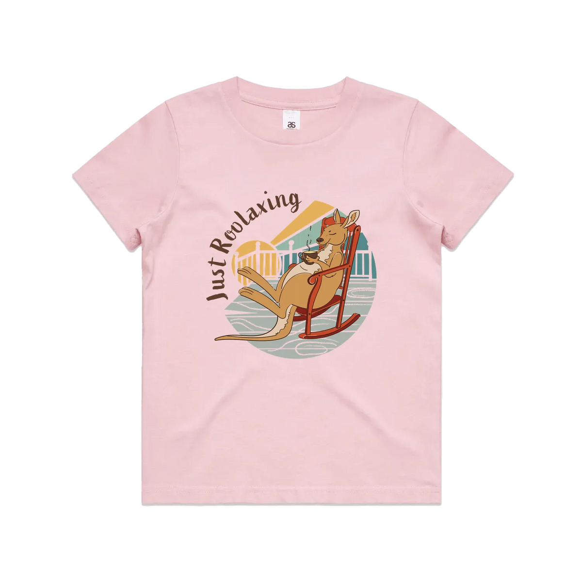 Funny Australian youth pink t-shirt with hand drawn kangaroo design