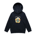 Kids navy ibis hoodie featuring a cute, funny hand-drawn ibis design, Winging It Today print