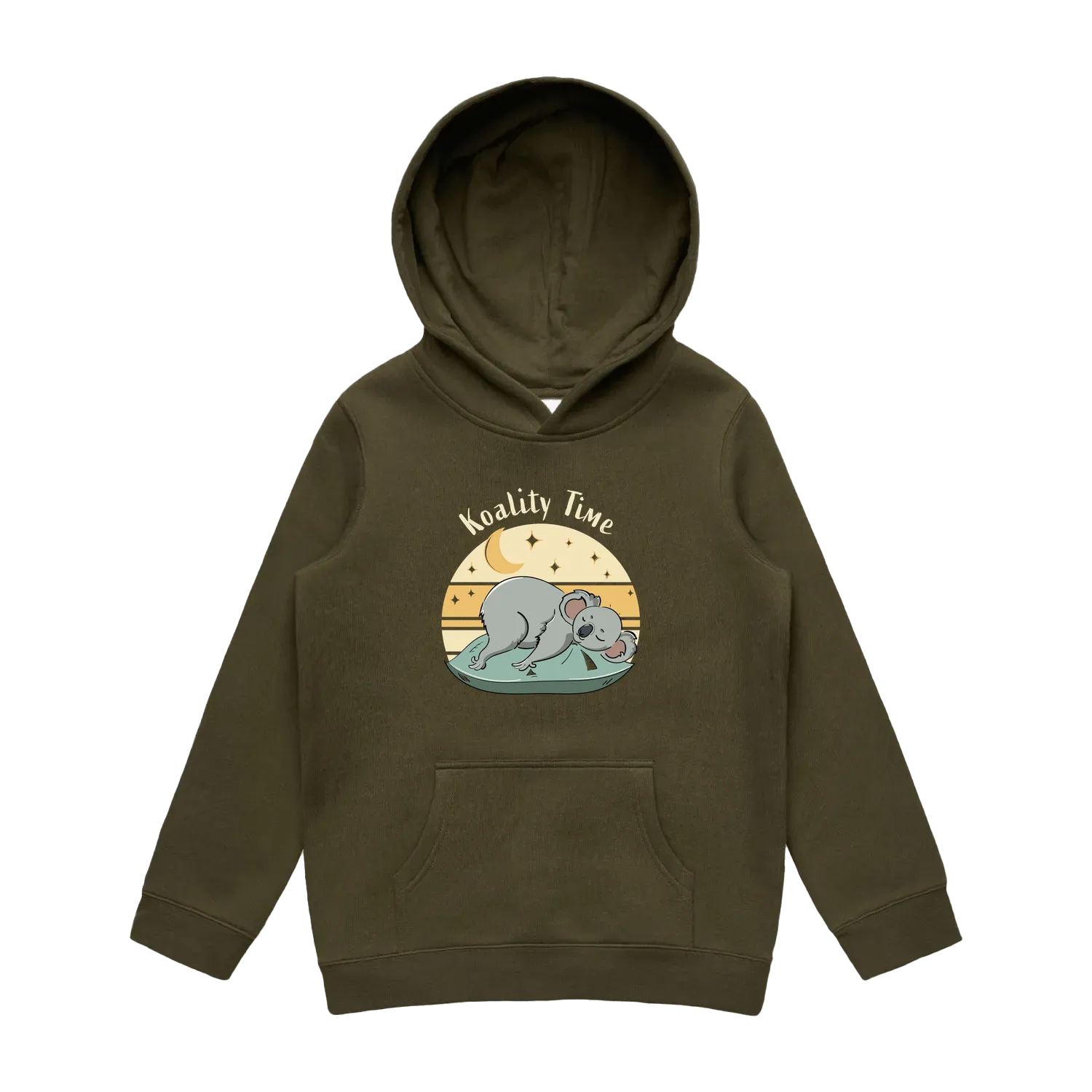 Kids army koala hoodie featuring a cute, funny hand-drawn koala design, Koality Time print