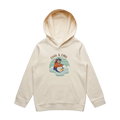 Kids ecru penguin hoodie featuring a cute, funny hand-drawn penguin design, Chill & Cool print