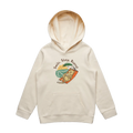 Kids ecru quokka hoodie featuring a cute, funny smiling quokka design, Smile Sleep Repeat print