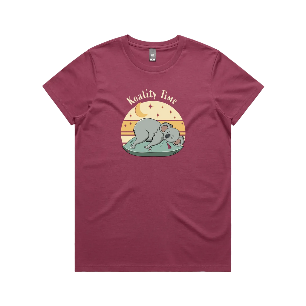 Funny women’s berry t-shirt with hand-drawn relaxed koala design