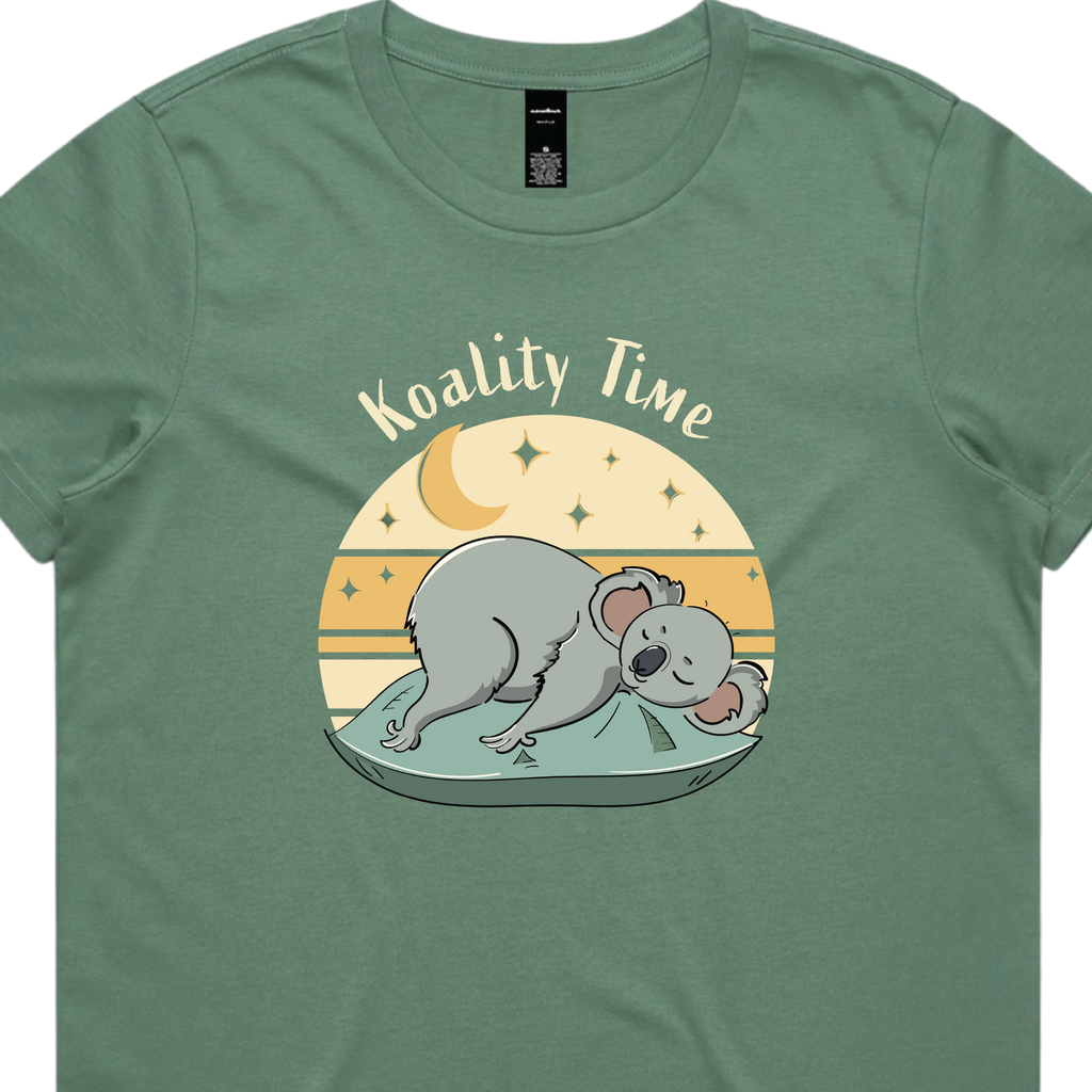 Funny women’s t-shirt with hand-drawn relaxed koala design