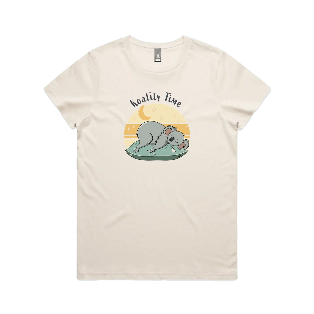 Funny women’s t-shirt with hand-drawn relaxed koala design