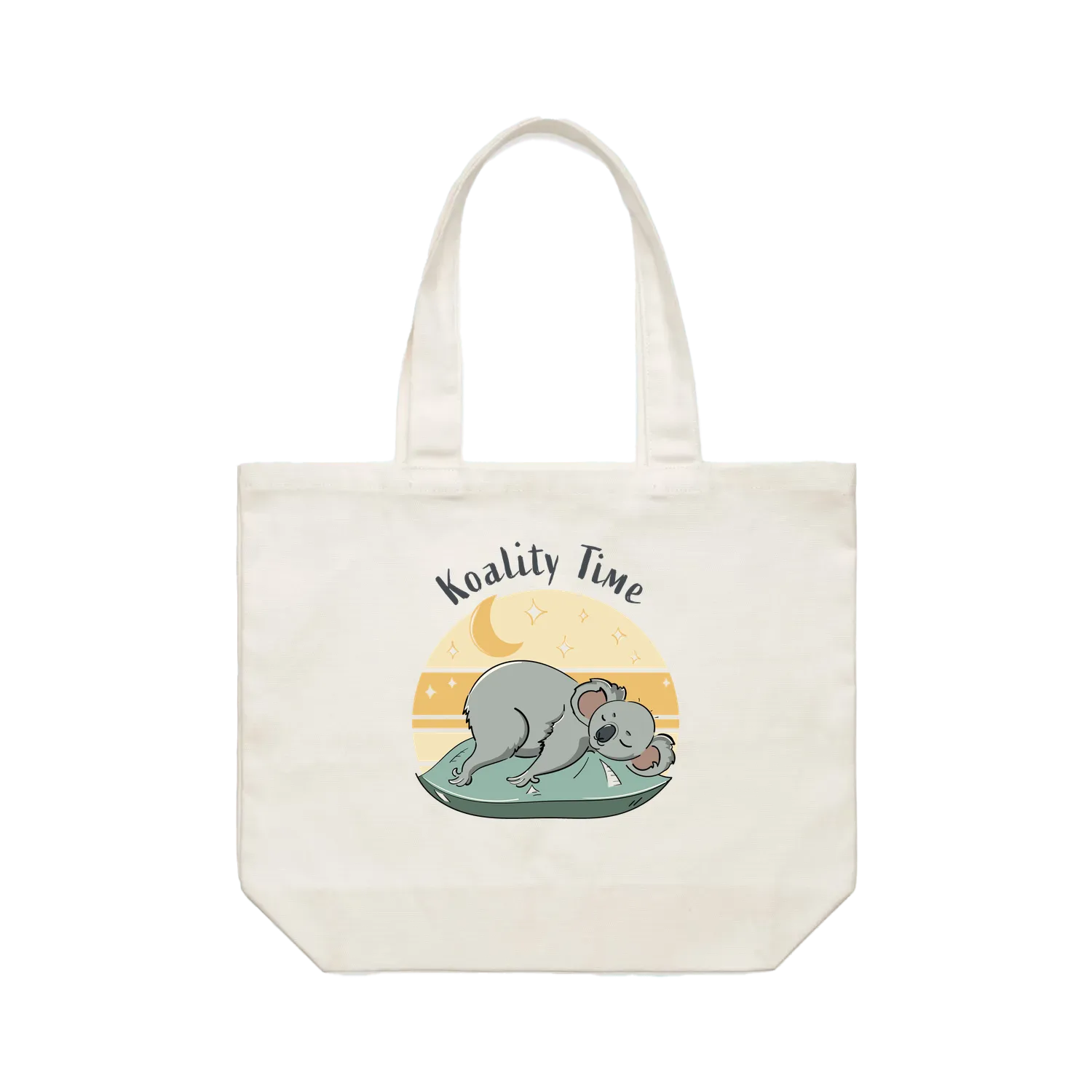 Funny koala tote bag featuring a cute hand-drawn Australian koala design on a cotton shoulder bag by Wooby.