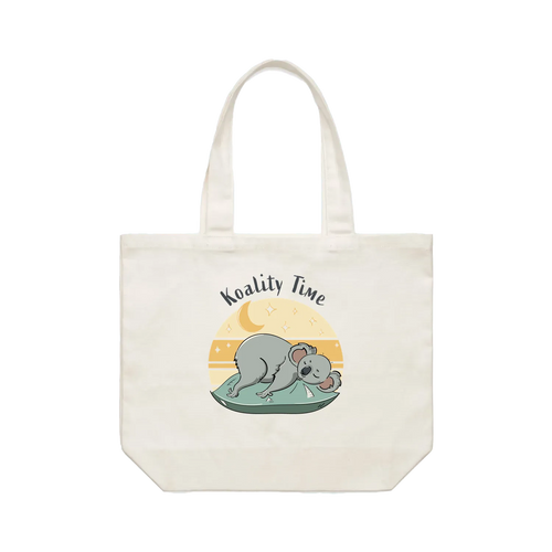 Funny koala tote bag featuring a cute hand-drawn Australian koala design on a cotton shoulder bag by Wooby.