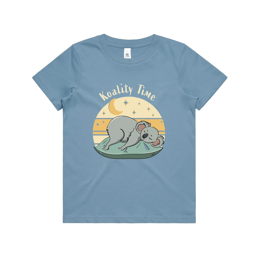 Funny kids t-shirt with hand drawn lazy koala design