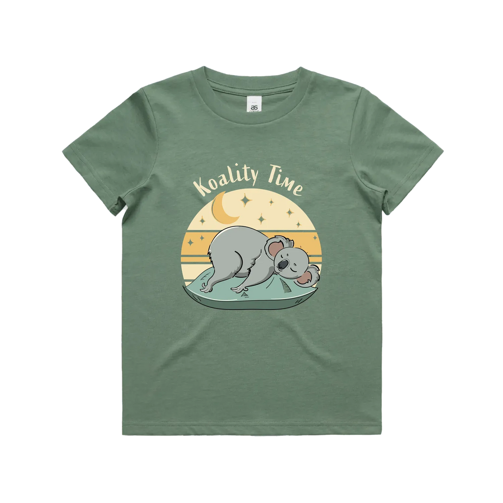 Funny kids t-shirt with a hand-drawn lazy koala design