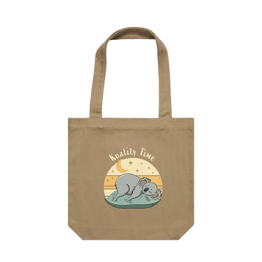 Khaki Koala tote bag with funny hand-drawn Australian animal design