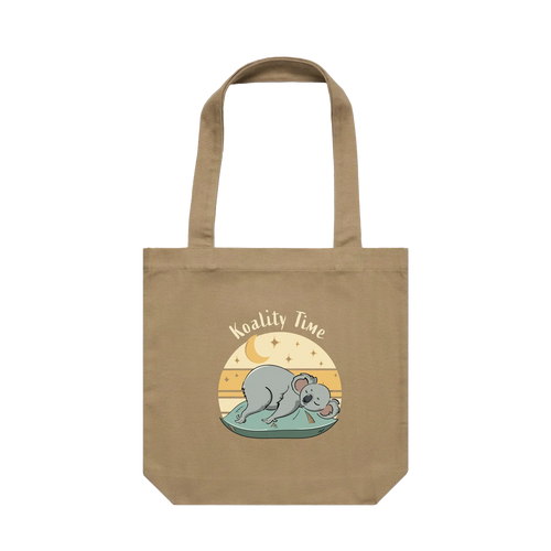 Khaki Koala tote bag with funny hand-drawn Australian animal design