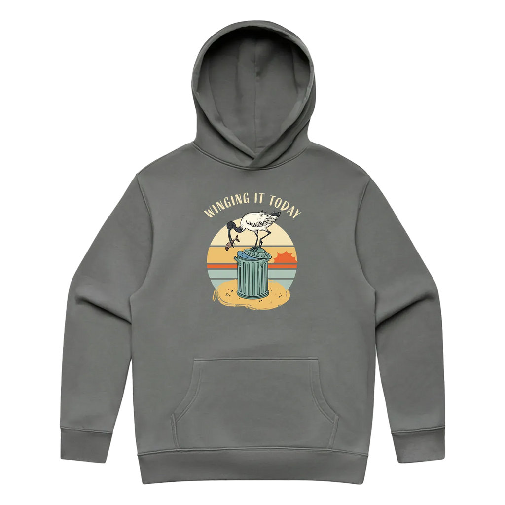 Men’s shadow ibis hoodie featuring a cute, funny hand-drawn ibis design, Winging It Today print
