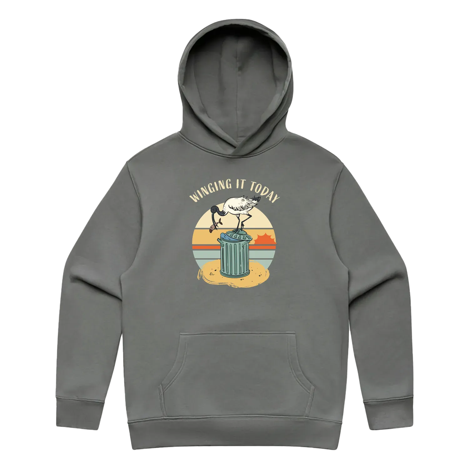 Men’s shadow ibis hoodie featuring a cute, funny hand-drawn ibis design, Winging It Today print