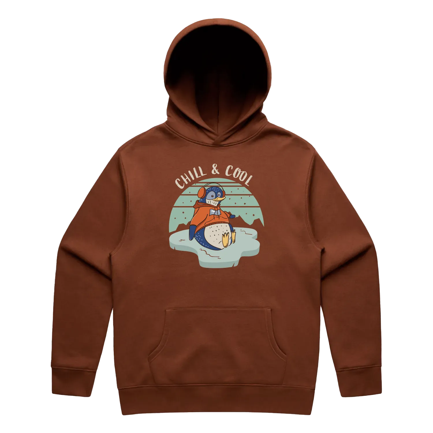 Men’s clay penguin hoodie featuring a cute, funny hand-drawn penguin design, Chill & Cool print