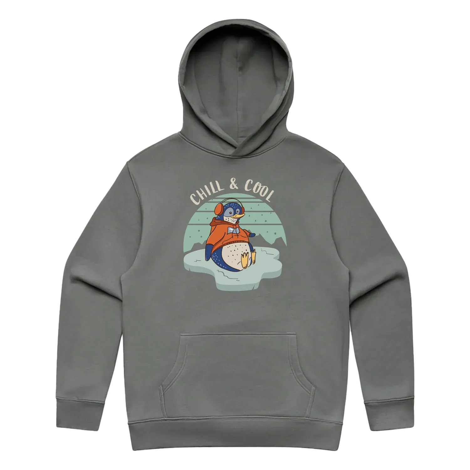 Men’s shadow penguin hoodie featuring a cute, funny hand-drawn penguin design, Chill & Cool print