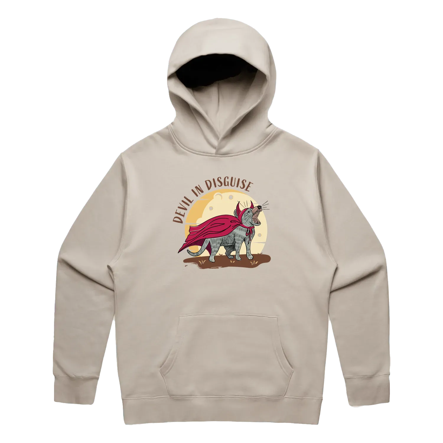 Men’s bone Tasmanian devil hoodie featuring a cute, funny hand-drawn design, Devil In Disguise print