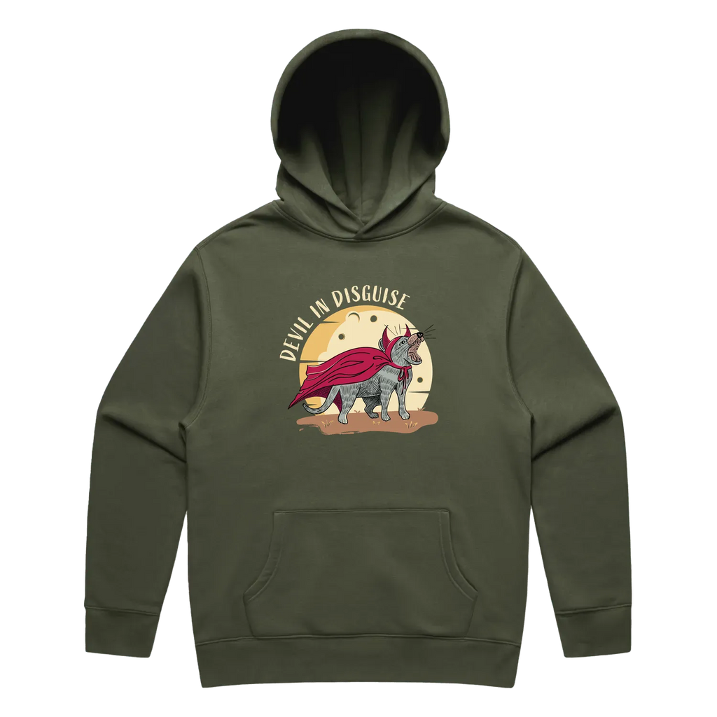 Men’s cypress Tasmanian devil hoodie featuring a cute, funny hand-drawn design, Devil In Disguise print