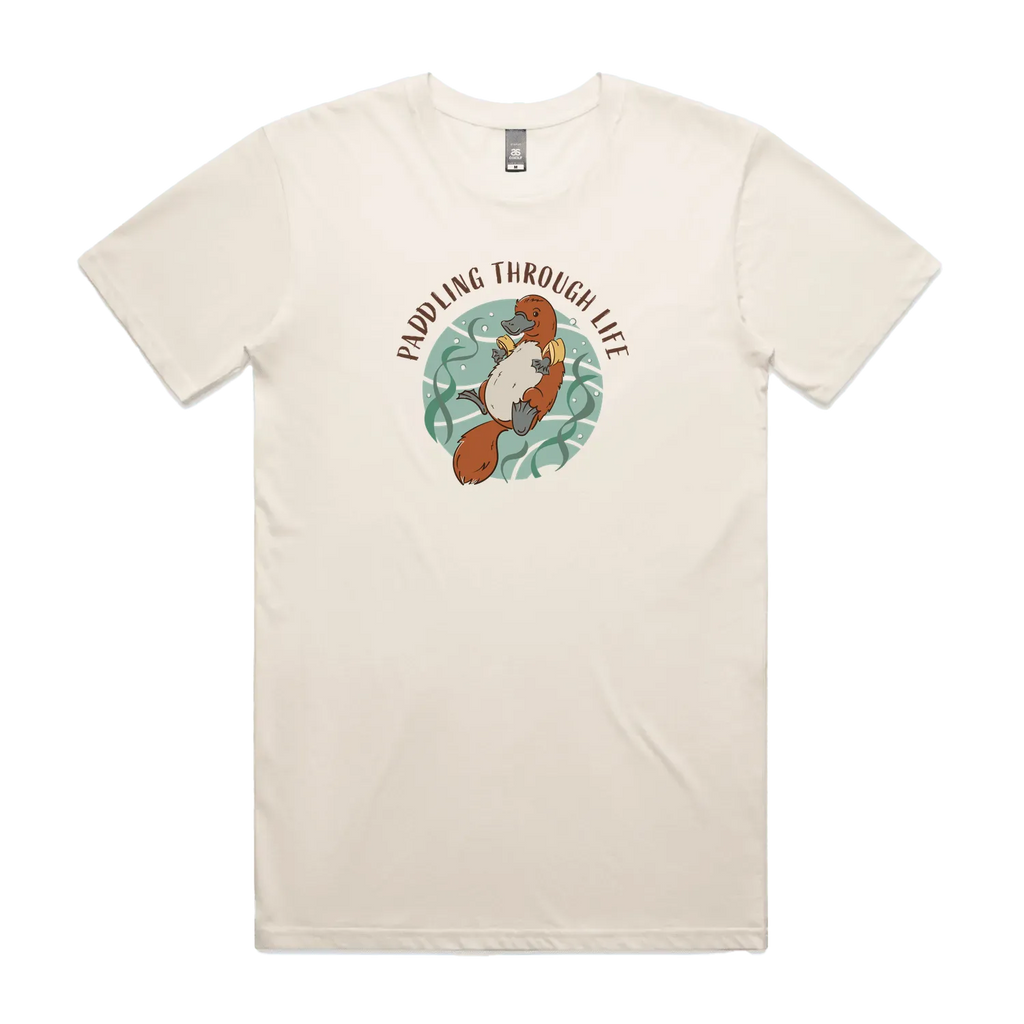 Funny men's ecru t-shirt with hand drawn Platypus design