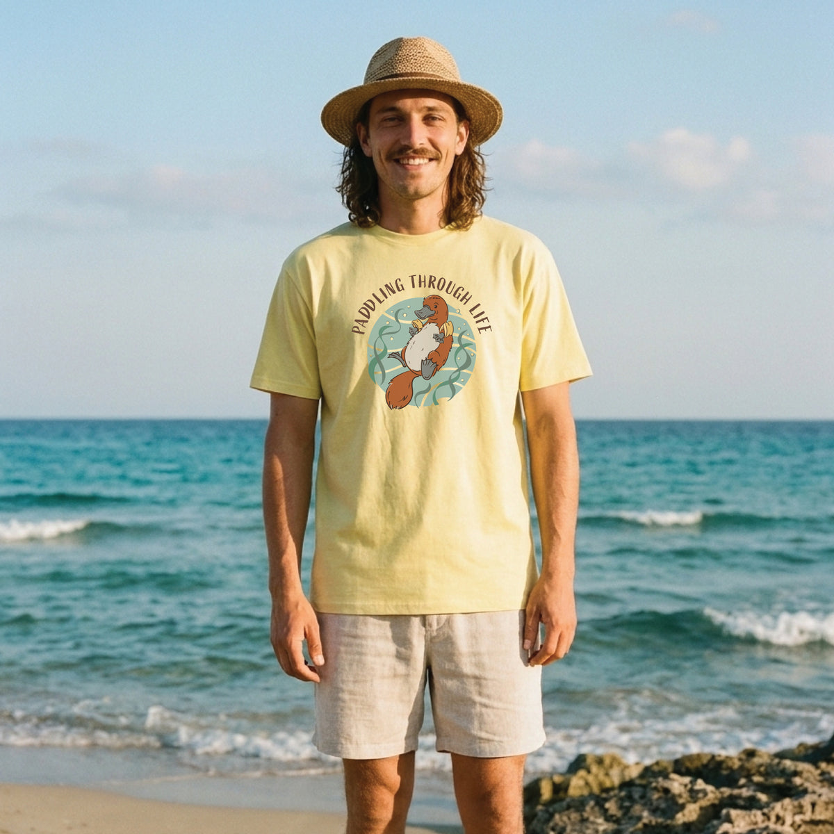 Funny men’s lemonade t-shirt featuring a hand-drawn Australian platypus design