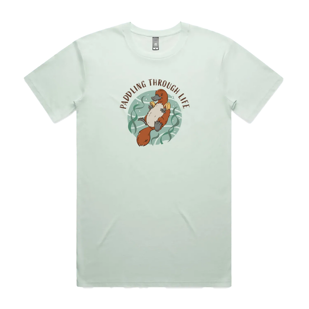 Funny men's seafoam t-shirt with hand drawn Platypus design