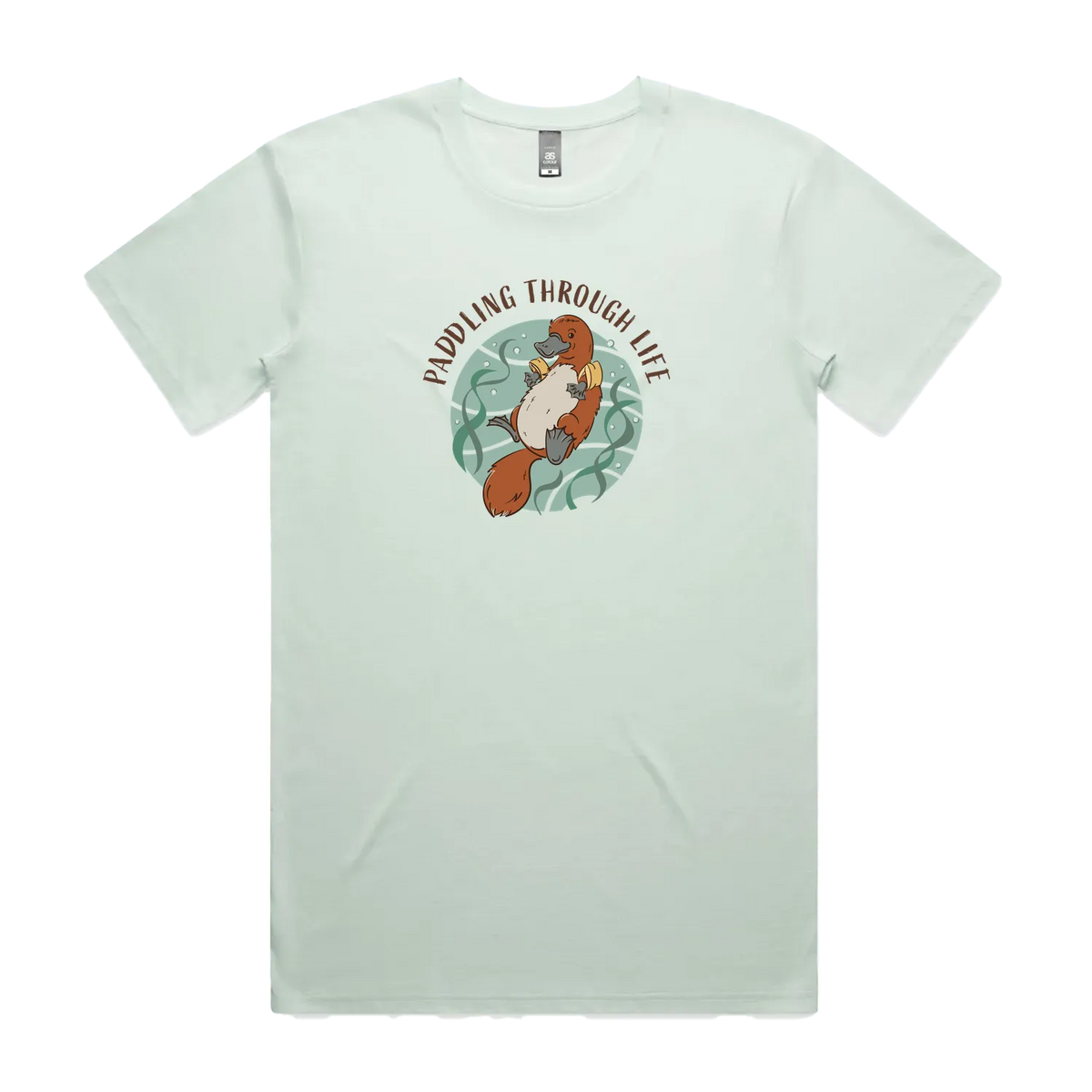 Funny men's seafoam t-shirt with hand drawn Platypus design