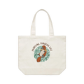 Funny platypus tote bag with hand-drawn platypus relaxing in water with floaties