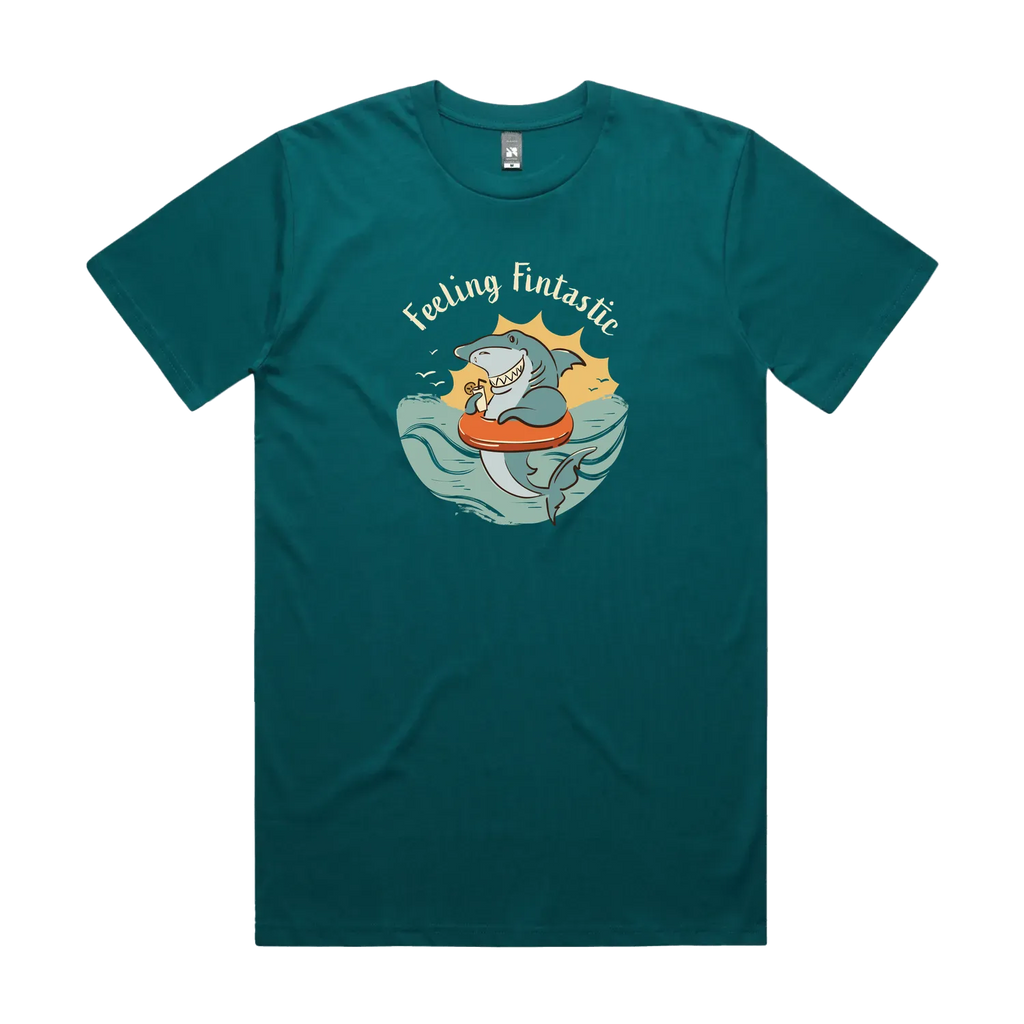 Funny men's atlantic t-shirt with hand drawn shark design