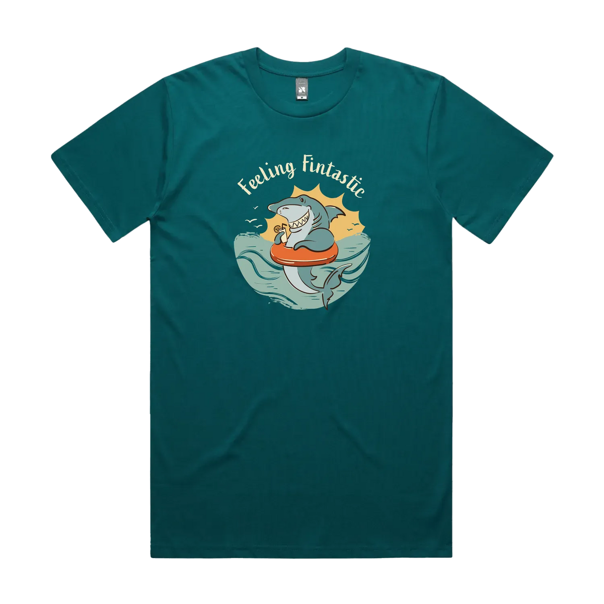 Funny men's atlantic t-shirt with hand drawn shark design