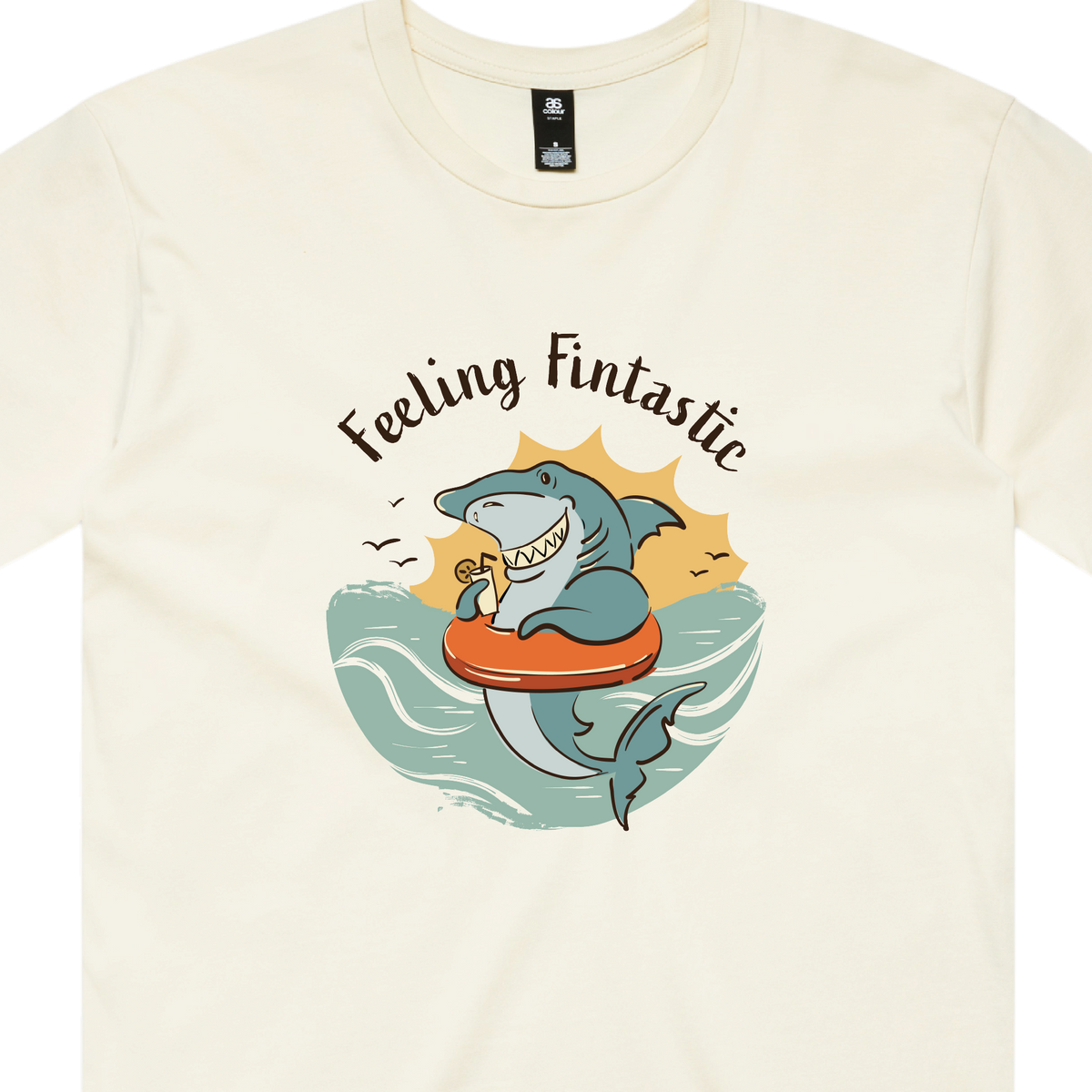 Funny men's ecru t-shirt with hand drawn shark design