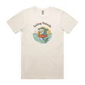 Funny men's ecru t-shirt with hand drawn shark design