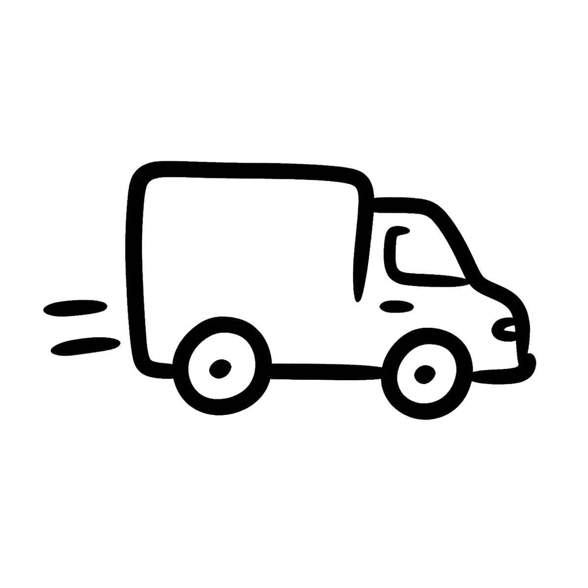 A simple black line drawing of a delivery truck