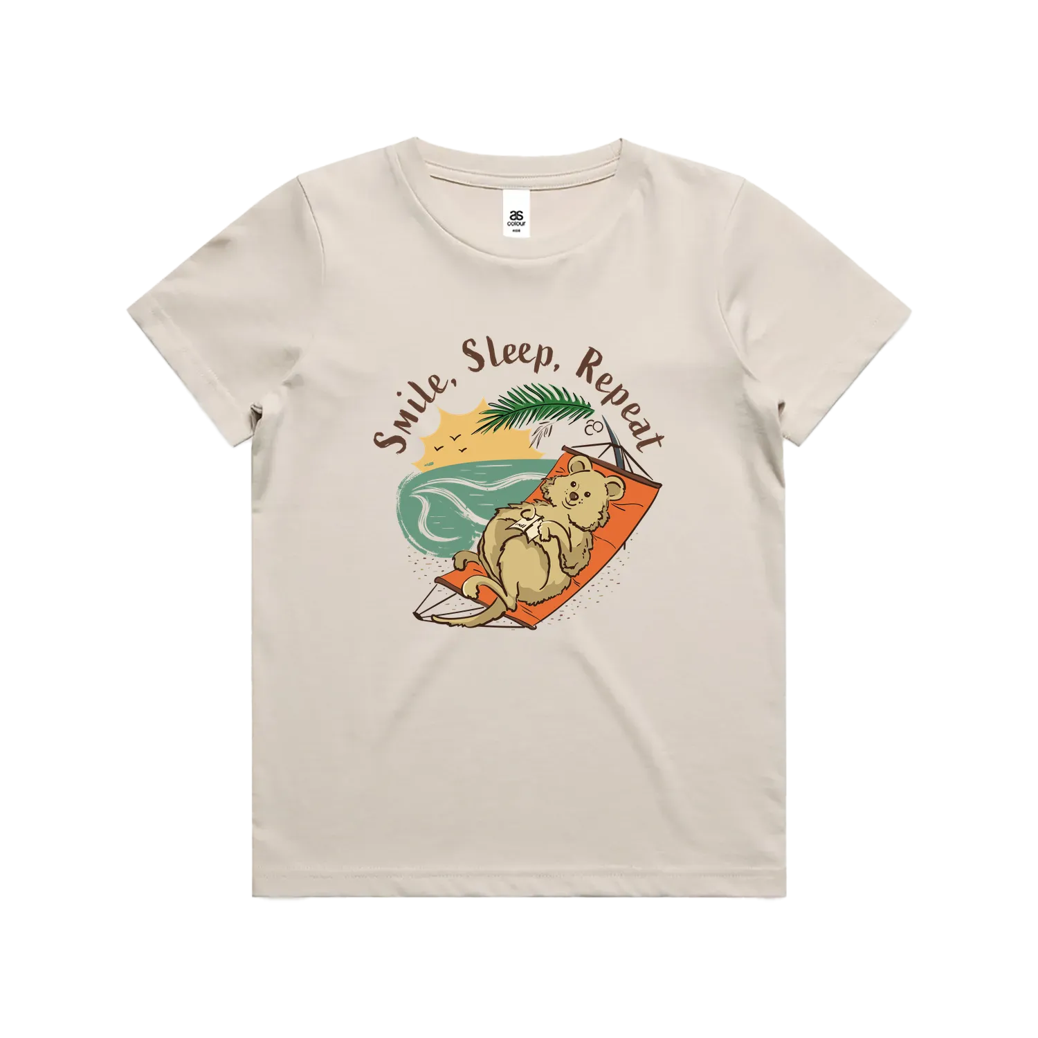 Funny kids t-shirt with hand drawn smiling quokka design