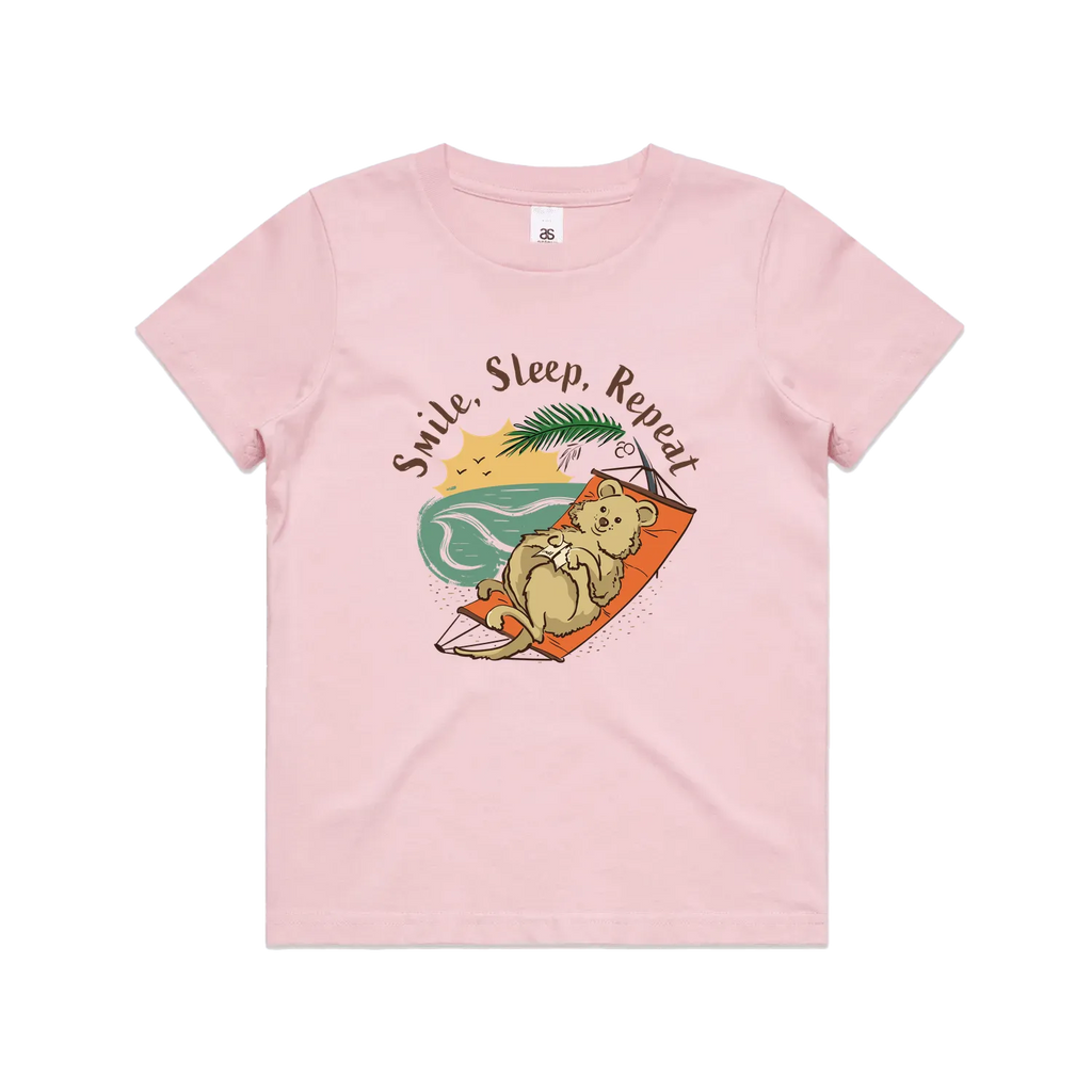 Funny kids t-shirt with hand drawn smiling quokka design