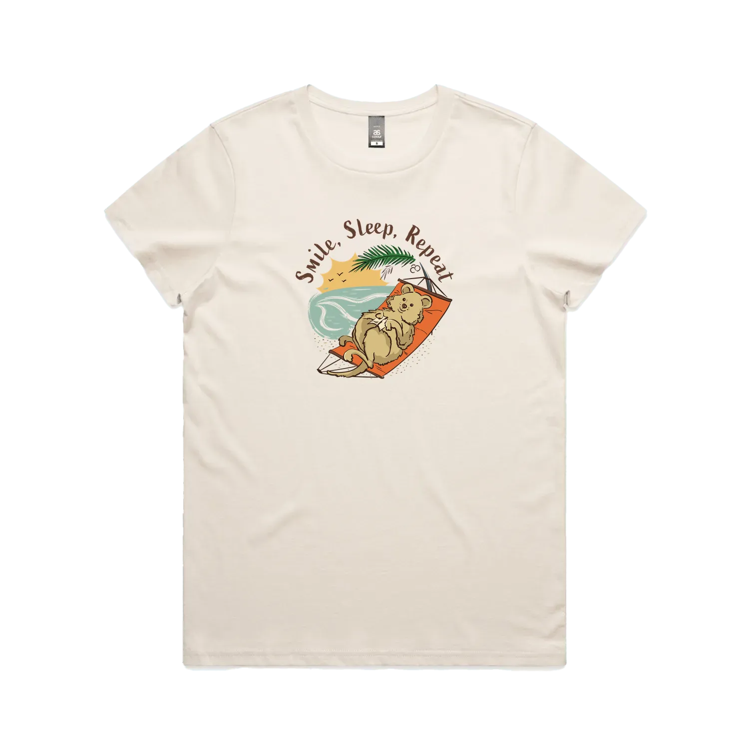 Hand-drawn quokka women’s t-shirt Smile, Sleep, Repeat Australian gift